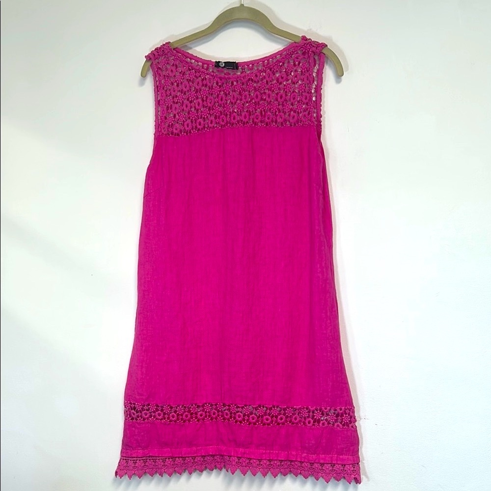 Terzo Millennio Made in Italy 100% Linen Sleeveless Pink Shift Dress Size S